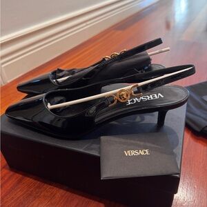 Versace Black Patent Slingback Heels